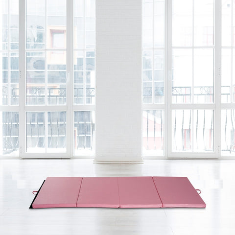 Folding Gym Exercise Yoga Mat (4 Panels) - Light Pink