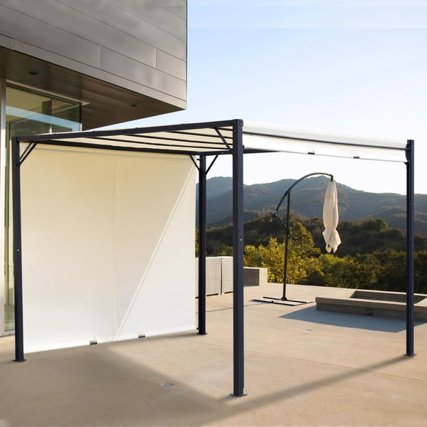 10' x 10' Steel Pergola with Retractable Canopy - Cream White