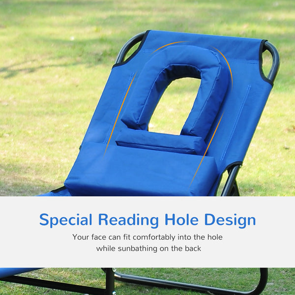 Adjustable Portable Garden Sun Lounge Chair with Headrest - Blue