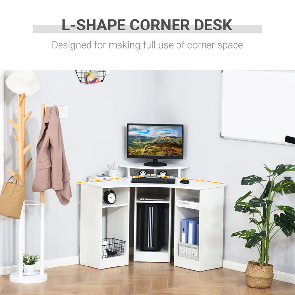 L-Shaped Computer Desk with Monitor Stand - White