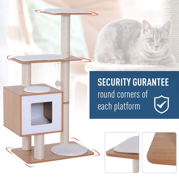 47"  Cat Tree Condo with Scratching Post - Natural Wood & White