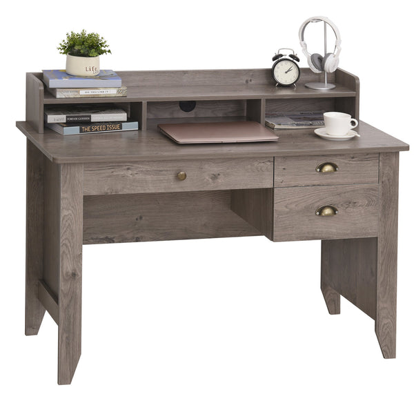 Home Office Desk with Storage Hutch - Grey