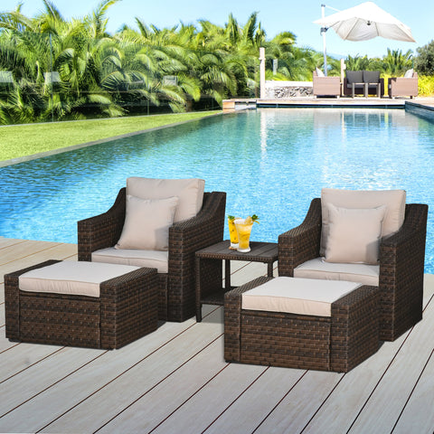 5pc Wicker Rattan Patio Conversation Set with Cushioned Armchair - Beige