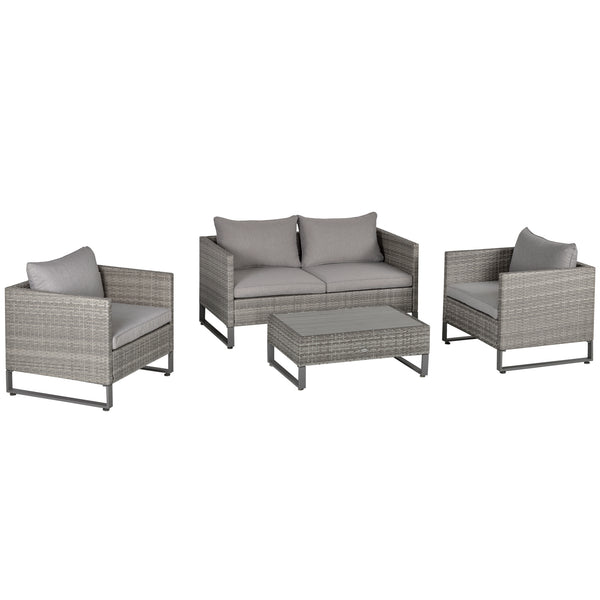 4pc Wicker Rattan Outdoor Patio Furniture Set with Cushions - Grey