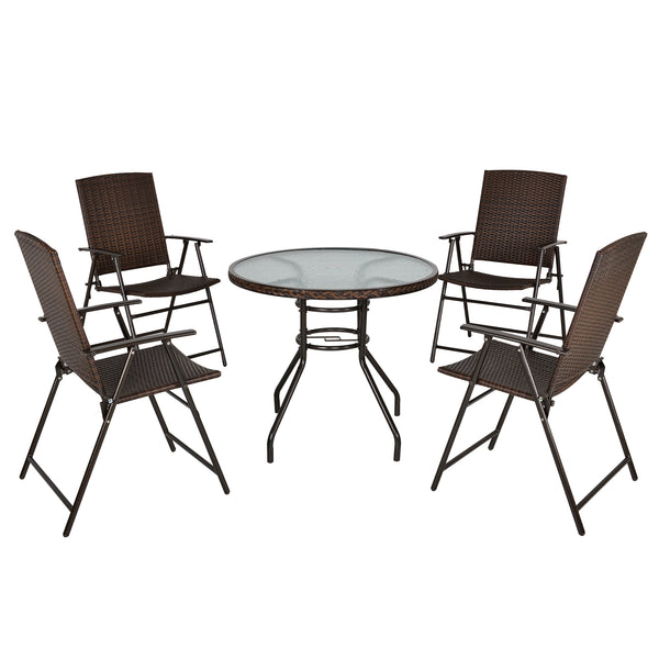 Outdoor Rattan Wicker Patio Furniture Set with Glass Table - Brown