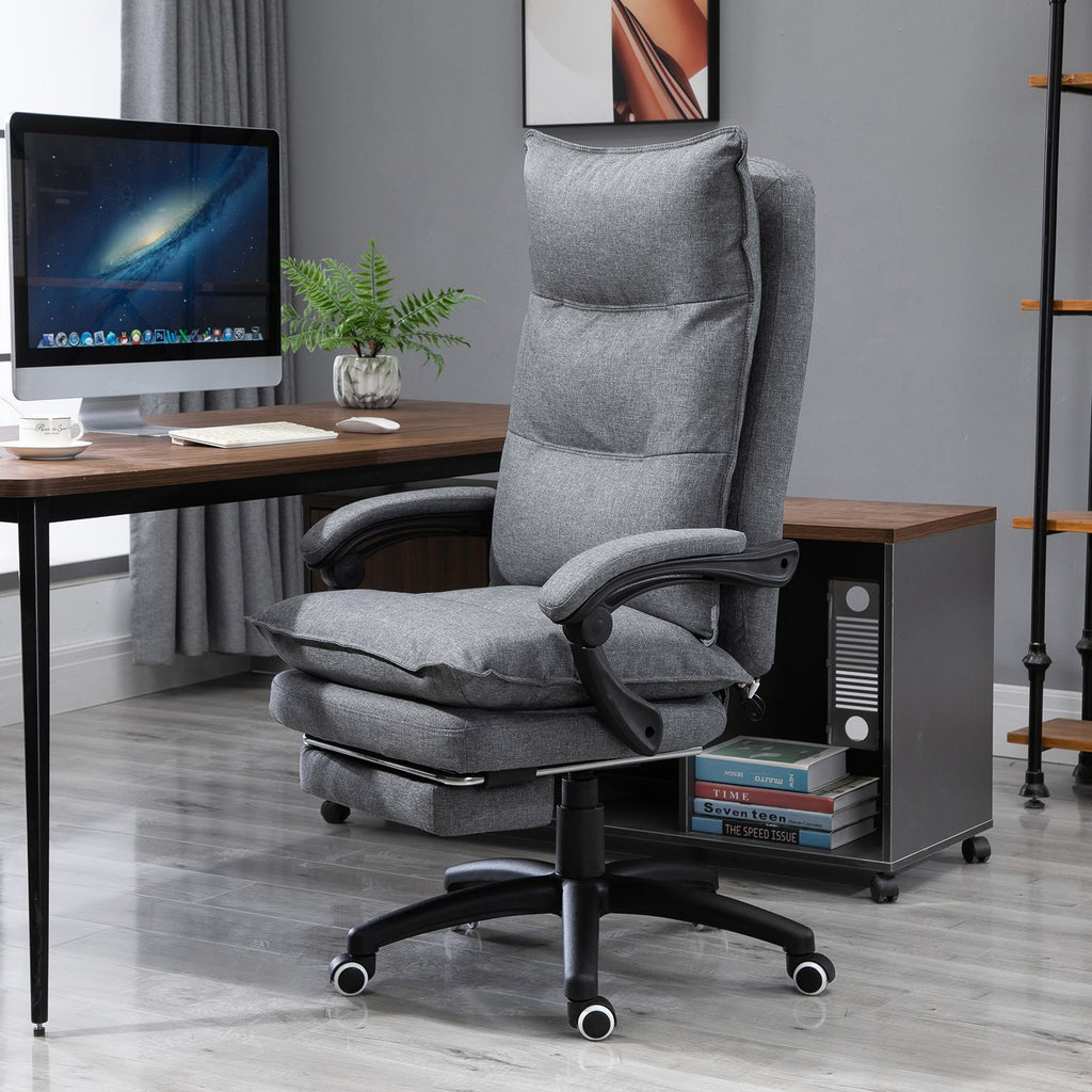 Adjustable Swivel Home Office Chair with Retractable Footrest - Grey