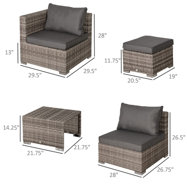 8pc Wicker Rattan Balcony Patio Furniture Set - Dark Grey and Orange (Twin Cushion Covers)