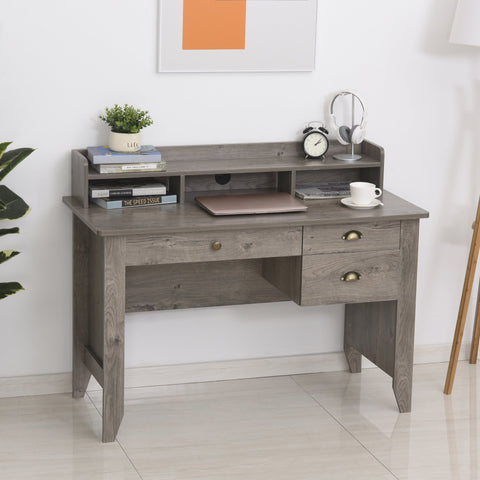 Home Office Desk with Storage Hutch - Grey