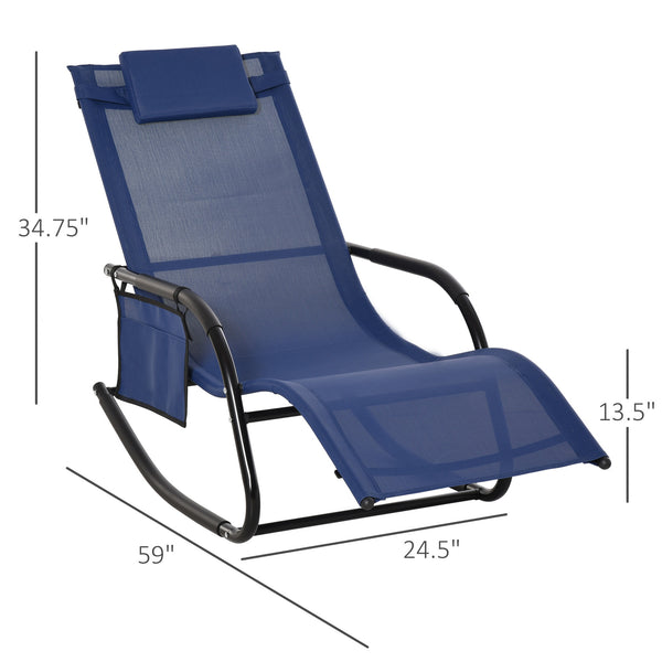 Outdoor Patio Rocking Chair with Removable Headrest - Blue
