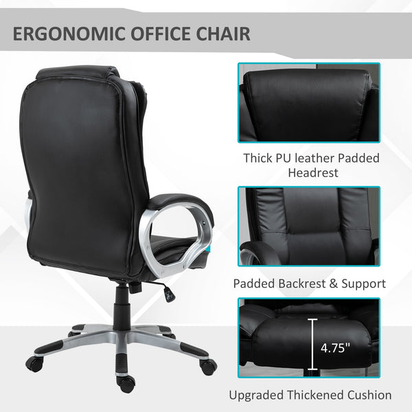 Executive Adjustable Swivel Home Office Chair with Padded Armrests - Black