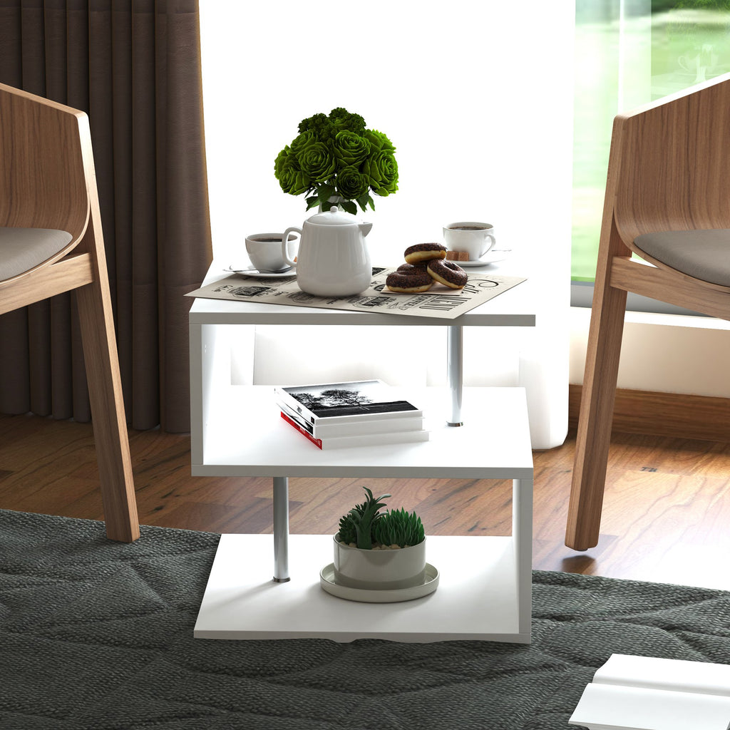 Wooden 3-Tier End Table Shelf - White