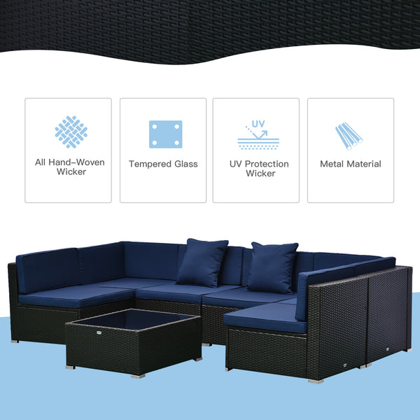 7pc Wicker Patio Furniture Sectional Sofa Set with Cushions - Deep Blue