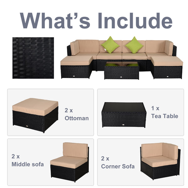 7pc Wicker Patio Sofa Set - Black and Khaki