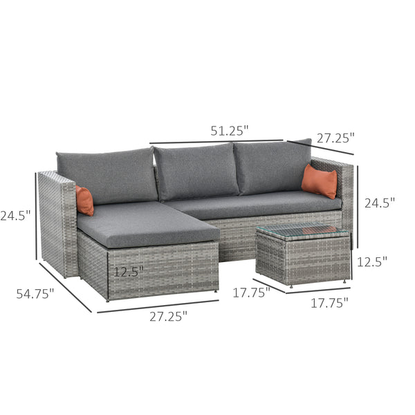 3pc Wicker Rattan Outdoor Patio Furniture Set - Grey