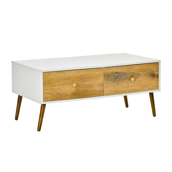 Coffee Table with 4 Drawers - Natural Wood
