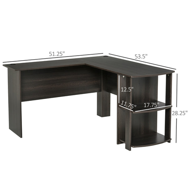L - Shaped Computer Writing Desk with 2 Shelves- Black