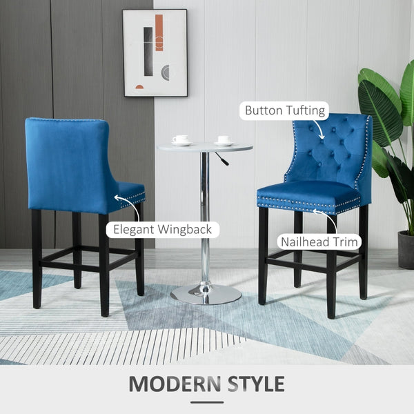 Set of 2 Button Tufted Bar Stools - Blue