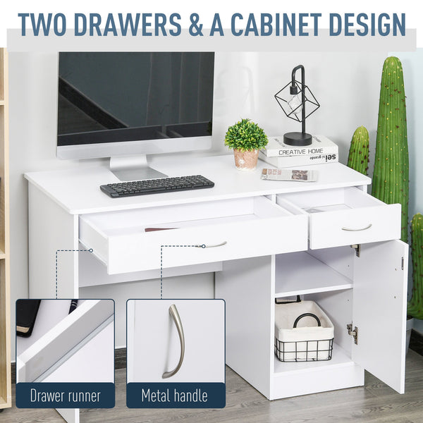Computer Writing Desk Table  with Two Drawers and Locker - White