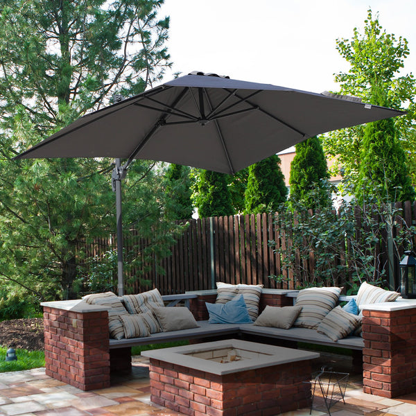 8x8 ft. Cantilever Outdoor Square Patio Hanging Garden Umbrella - Grey