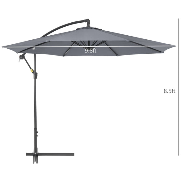 10 ft. Cantilever Patio Garden Parasol Hanging Umbrella - Grey