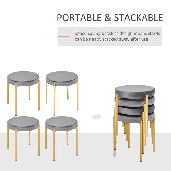 Backless Stackable Dining Stools with Steel Legs