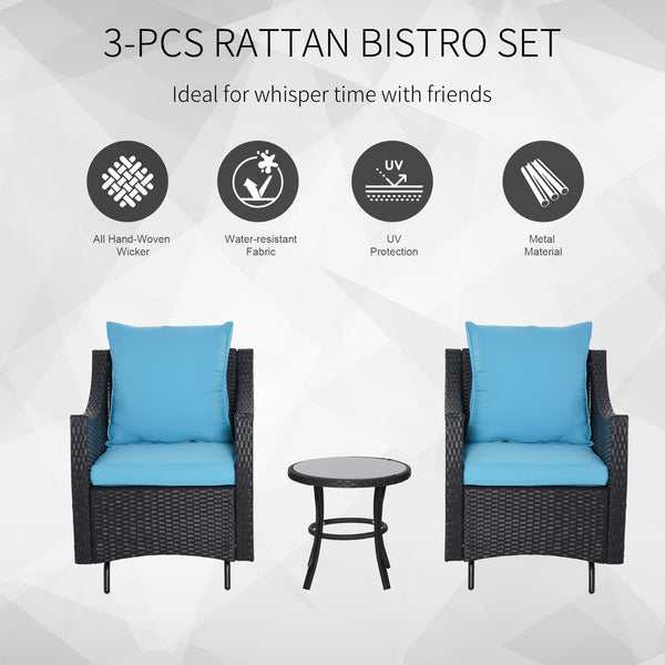 3pc Wicker Rattan Patio Glider Chair Furniture Set - Blue
