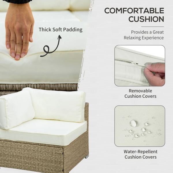 9pc Rattan Wicker Outdoor Sectional Sofa Patio Furniture Set - Cream