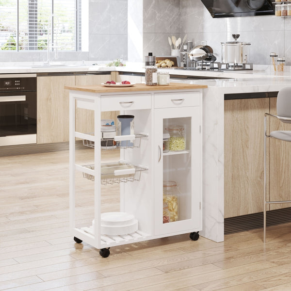 34" Rolling Kitchen Trolley with Drawer and Cabinet - White