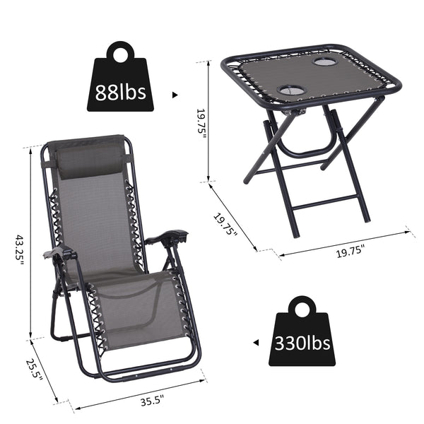 3pc Outdoor Garden Chair Set - Grey