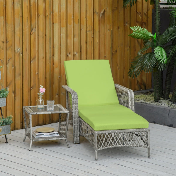 2pc Outdoor PE Rattan Sun Lounge Chair - Green