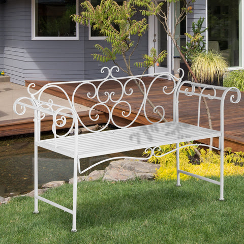 Metal Frame Garden Bench - White