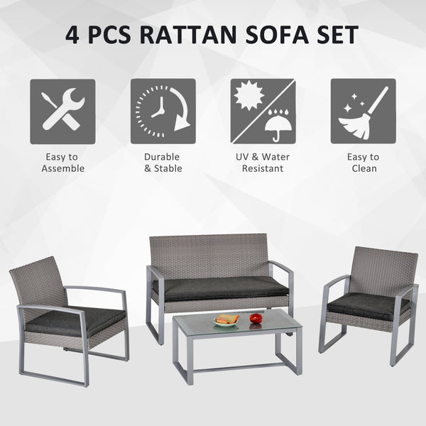 4pc Wicker Rattan Patio Sofa Set - Grey