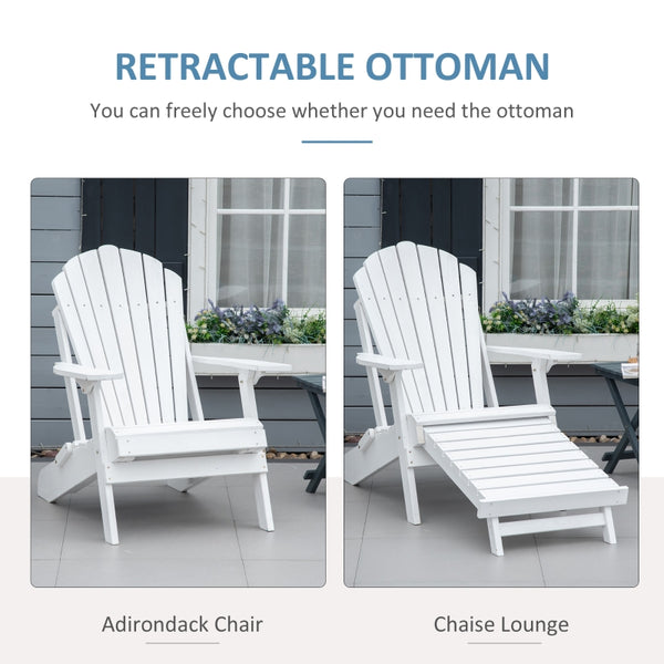 Foldable Adirondack Chair with Ottoman - White