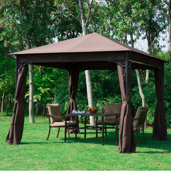 10x10 ft Gazebo Canopy with Curtains - Coffee