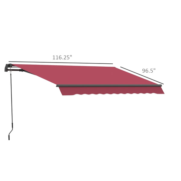 10’x8’ Manual Retractable Sun Shade Patio Awning - Red