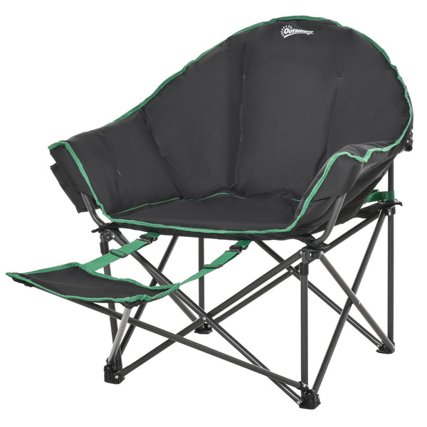 Folding Portable Camping Chair with Adjustable Footrest - Black