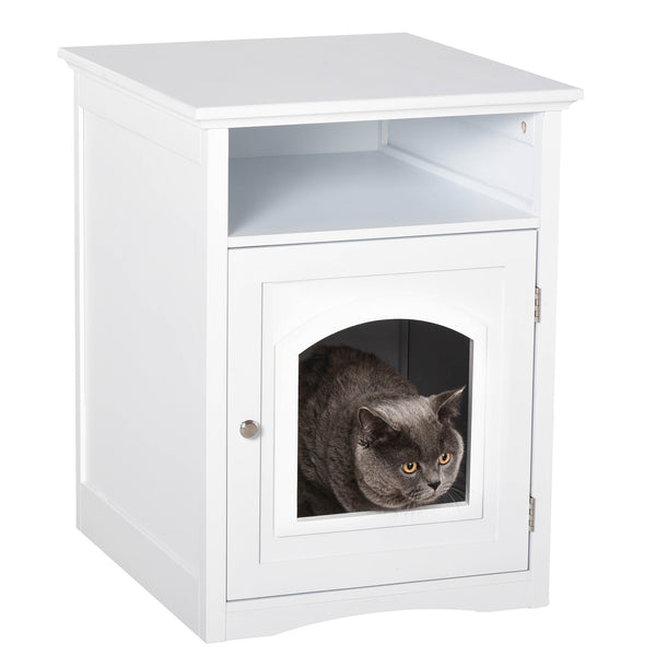 Wooden Cat/ Pet Litter Box with Magnetic Door - White