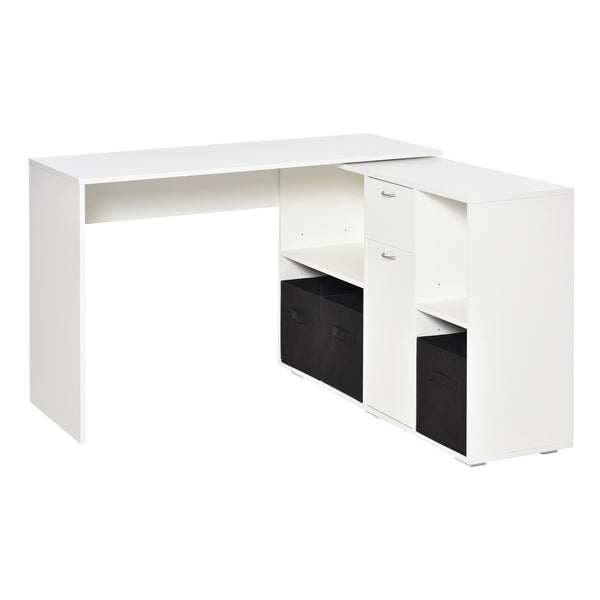L-Shaped Computer Writing Desk with Storage Shelf - White
