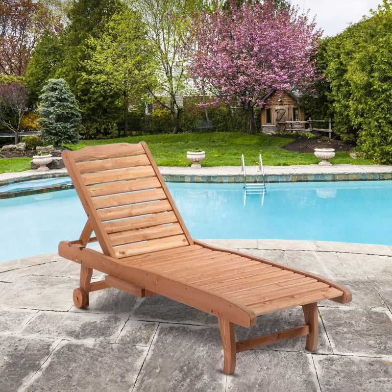 Outdoor Wooden Chaise Lounge Chair - Warm Brown