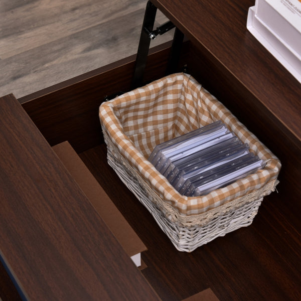 Modern Lift Top Coffee Table with Hidden Storage Compartment - Brown