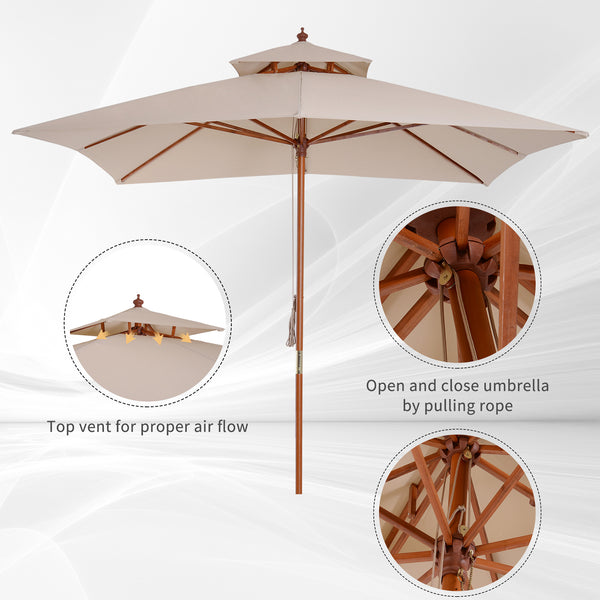 Patio Sunshade Bamboo Umbrella - Khaki