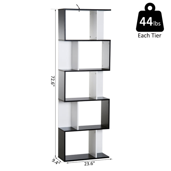 Modern S Shaped Bookcase - Black and White