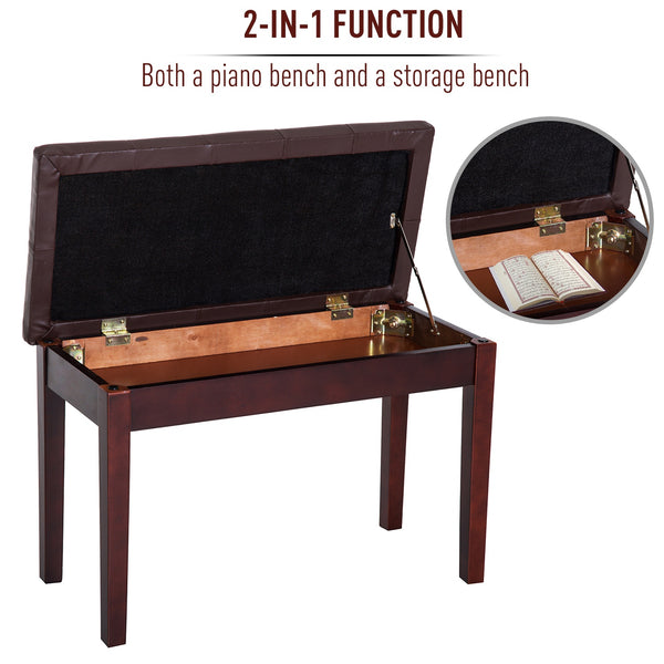 Faux Leather Padded Piano Bench with Music Storage - Brown