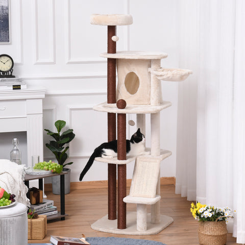 68" Multilevel Cat Tree with Scratching Posts - Beige