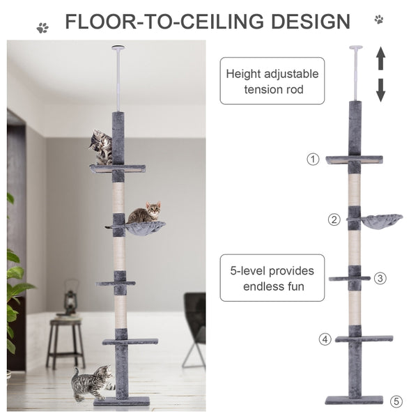 90"-102" Multilevel Cat Tree with Activity Centre  - Grey