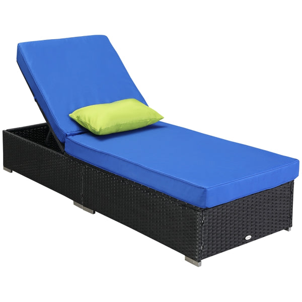 Outdoor Rattan Chaise Lounger - Blue