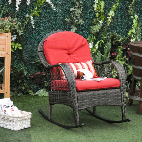 Outdoor Rattan Wicker Patio Rocking Chair - Red