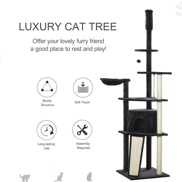 83"- 95" Multilevel Cat Tree Condo with Scratching Posts - Dark Grey