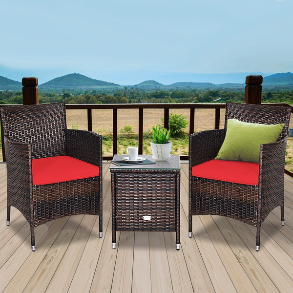 3pc Patio Wicker Rattan Outdoor Furniture Set -Red
