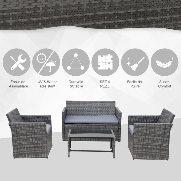 4pc Outdoor Patio Conversation Sofa Set - Gray